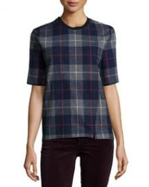 rag and boneJEAN Austin Plaid Short-Sleeve Top Charcoal at Neiman Marcus