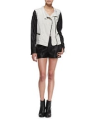 rag and boneJEAN Twill and Leather Moto Jacket and Elm Pleated Leather Shorts at Neiman Marcus