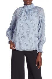 rebecca taylor LONG SLEEVE SILK BLEND SMOCKED FLORAL BLOUSE at Nordstrom Rack