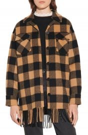 sandro Buffalo Plaid Fringe Hem Wool Blend Jacket   Nordstrom at Nordstrom