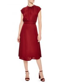 sandro Conique High-Collar Tie Waist Dress at Bloomingdales