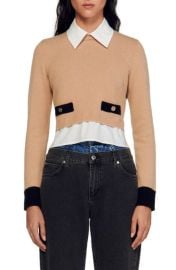 sandro Dale Mixed Media Wool Cashmere Crop Sweater at Nordstrom