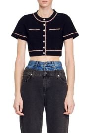 sandro Elsa Short Sleeve Button Front Crop Sweater at Nordstrom