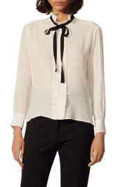 sandro Hanni Tie Neck Silk Blouse at Nordstrom