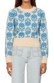 sandro Hugues Jacquard Wool Cashmere Crop Sweater in Blue  at Nordstrom