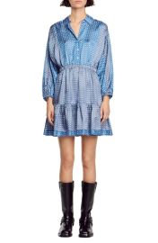 sandro Kate Geometric Long Sleeve Tiered Shirtdress at Nordstrom