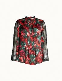 sandro Lace-sleeve floral-print satin blouse at Selfridges