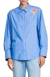 sandro Lovely Heart Cutout Stripe Button-Up Shirt at Nordstrom