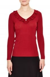 sandro Ruffle Trim V-Neck Sweater at Nordstrom