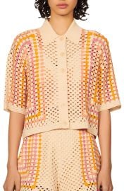 sandro Sacramento Crochet Button-Up Sweater in Beige  at Nordstrom