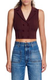 sandro Solune Notch Lapel Crop Top at Nordstrom