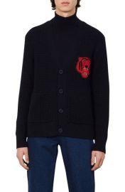 sandro Tiger Patch Cardigan in Navy Blue Size Large at Nordstrom