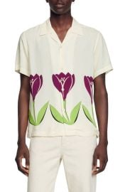 sandro Tulip Print Short Sleeve Button-Up Camp Shirt at Nordstrom