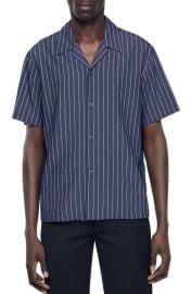 sandro Vita Stripe Short Sleeve Button-Up Camp Shirt at Nordstrom