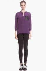 sandro and39Eurekaand39 Silk andamp Leather Blouse in purple at Nordstrom