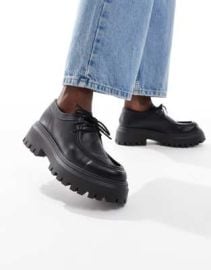 schuh Lyrica chunky lace up shoes in black leather at ASOS