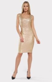 scoop neck bandage foil dress HERV LEGR at Herve Leger