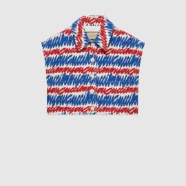 script print shirt in ivory blue and red SG at Gucci