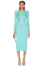 self-portrait Aqua Viscose Knitted Midi Dress in Blue FWRD at FWRD