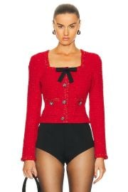 self-portrait Knit Bow Top in Red FWRD at FWRD