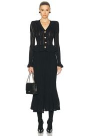 self-portrait Knit Peplum Midi Dress in Black FWRD at FWRD