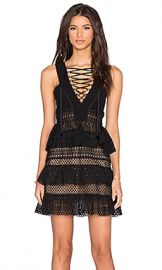 self-portrait Lace Up Tiered Dress in Black from Revolve com at Revolve