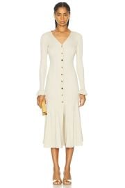 self-portrait Metallic Ribbed Midi Dress in Cream FWRD at FWRD