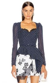 self-portrait Plumetis Peplum Top in Navy   FWRD at Forward