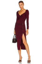 self-portrait Ribbed Knit Midi Dress in Red  Black  FWRD at Forward