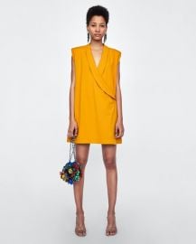 shawl collar dress with shoulder pads at Zara