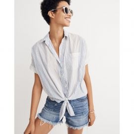 short-sleeve tie-front shirt in rawley stripe at Madewell