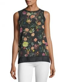 Theory Lewie Floral Print Silk Tank  at Neiman Marcus