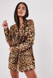 stassie x missguided brown leopard print co ord oversized blazer at Missguided