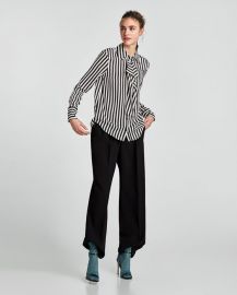 striped blouse with shoulder pads at Zara