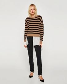 striped sweater with round neckline at Zara