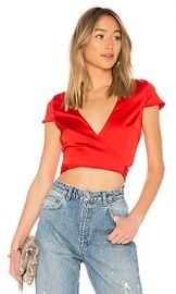 superdown Thalia Satin Wrap Crop Top in Red from Revolve com at Revolve