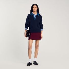 sweater with denim collar blue For Women Paris at Sandro