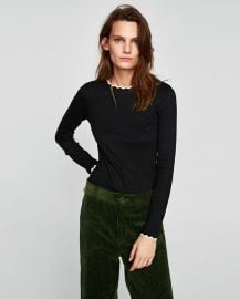 t-shirt with zigzag neckline at Zara