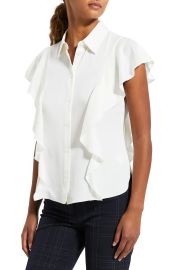 theory Ruffle Sleeve Silk Blouse at Nordstrom