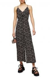 topshop Floral Tie Front Wide Leg Jumpsuit at Nordstrom