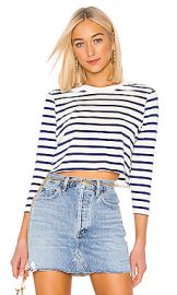 x karla The Long Sleeve Stripe Crop Tee in Off White  amp  Navy from Revolve com at Revolve