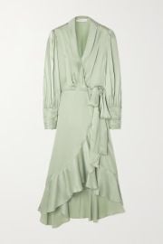 zimmermann Asymmetric ruffled silk-satin wrap dress at Net A Porter