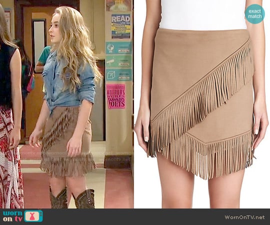 1. State Faux Suede Fringe Mini Skirt worn by Maya Hart (Sabrina Carpenter) on Girl Meets World