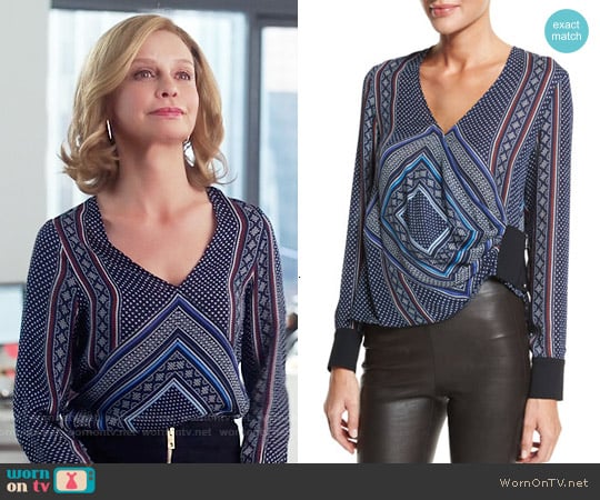 10 Crosby Derek Lam Wrap-Front Long-Sleeve Blouse worn by Cat Grant (Calista Flockhart) on Supergirl