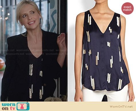 10 Crosby by Derek Lam Beaded Silk Tank worn by Sarah Michelle Gellar on The Crazy Ones