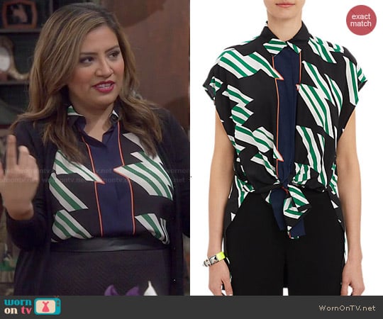 10 Crosby by Derek Lam Flag Print Blouse worn by Cristela (Cristela Alonzo) on Cristela