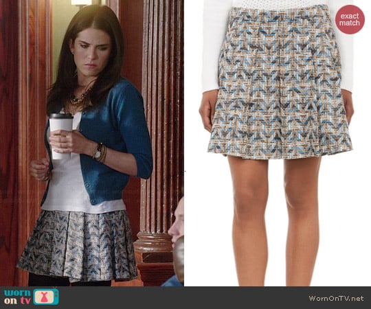 10 Crosby by Derek Lam Geometric-Tweed Box Pleated Skirt worn by Karla Souza on HTGAWM