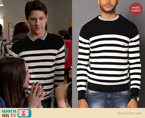 21 Men Buttoned Striped Sweater worn by Michael Willett on Faking It