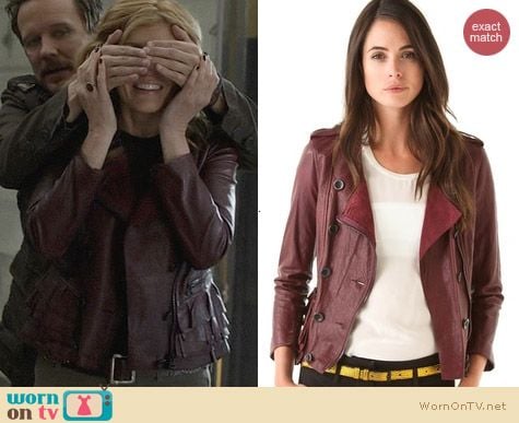 3.1 Phillip Lim Ruffled Leather Jacket in Berry worn by Connie Britton on Nashville