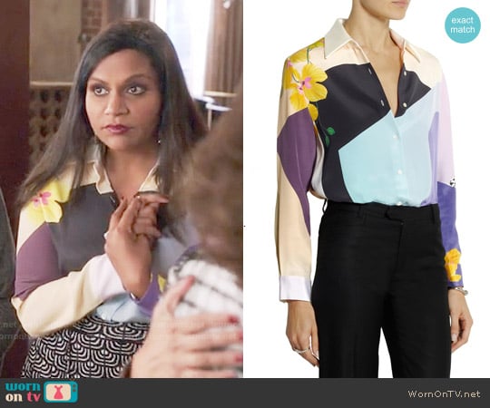 3.1 Phillip Lim Printed silk-crepe shirt worn by Mindy Lahiri (Mindy Kaling) on The Mindy Project